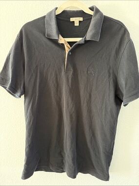 Burberry Brit Black Cotton Pique Polo Nova Check Placket Slim European Sizing